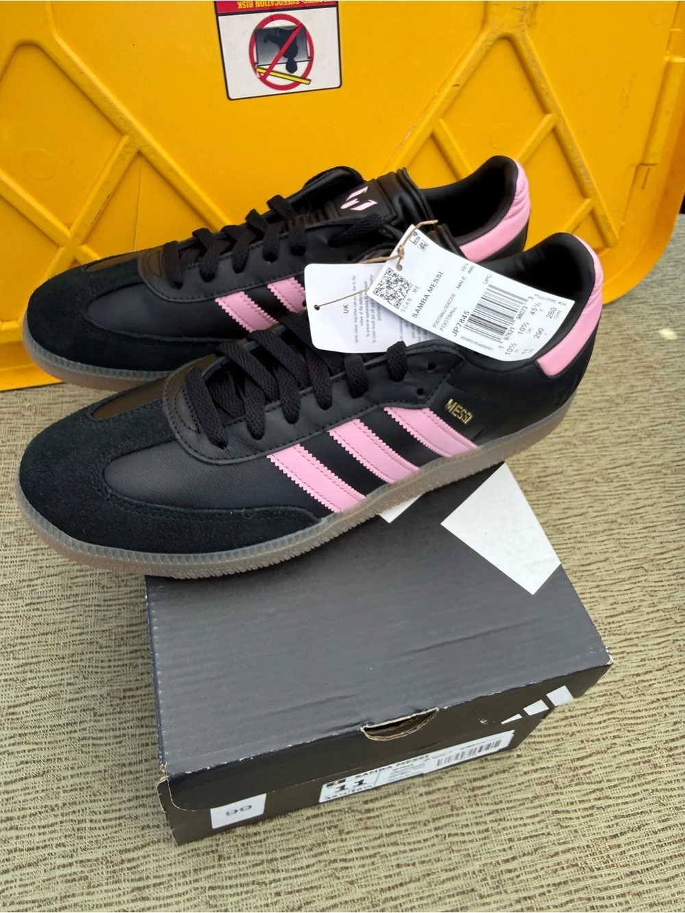 adidas Samba Mens Black with Pink Stripes Sneakers